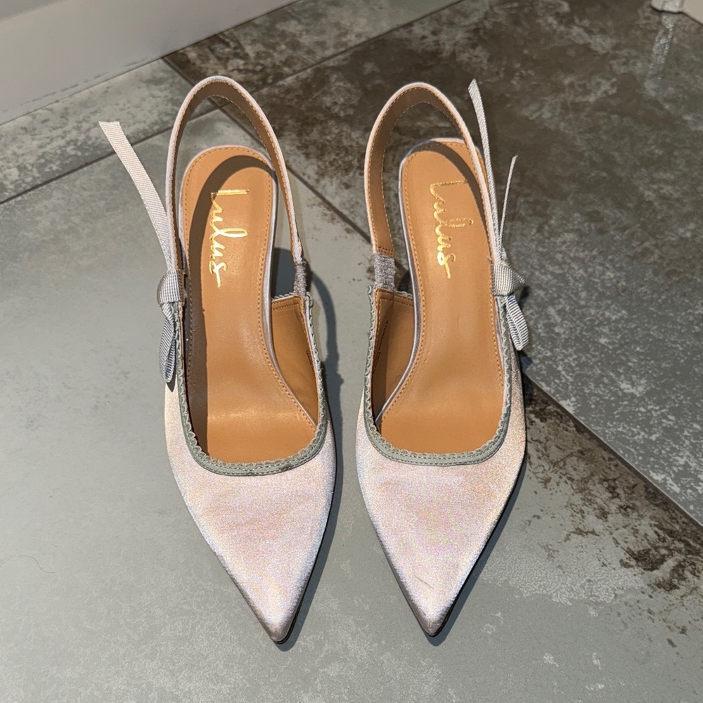 Lulus Satin Dove Grey Pumps